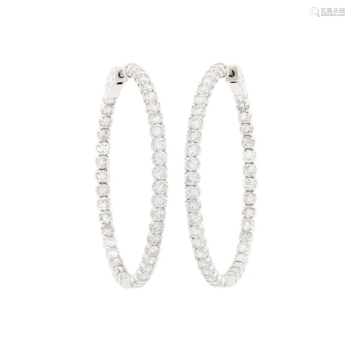 Pair of White Gold and Diamond Hoop Earrings