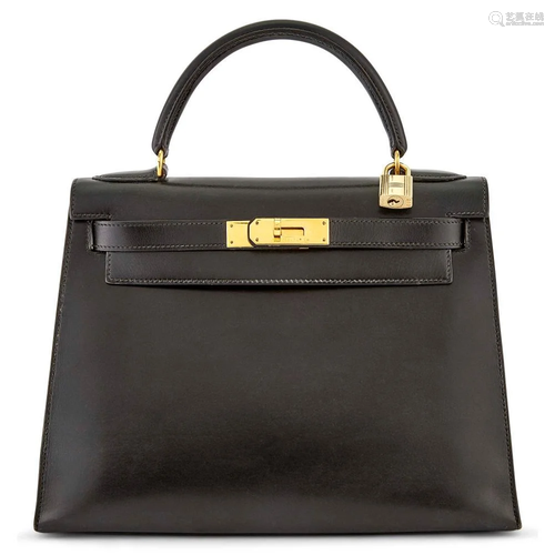 Hermès Black Box Leather Kelly Sellier 28 Bag