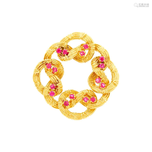Tiffany & Co. Gold and Ruby Wreath Brooch
