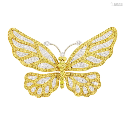 Two-Color Gold, Diamond and Yellow Diamond Butterfly