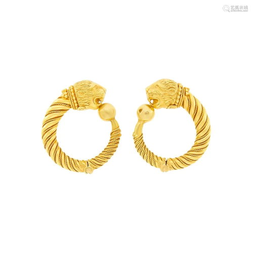 Ilias Lalaounis Pair of Gold Hoop Earclips