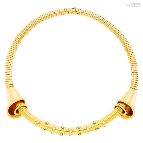 Gold, Platinum and Diamond Snake Link Necklace