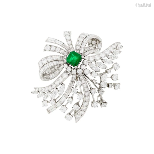 Raymond Yard Platinum, Emerald and Diamond Clip-Brooch