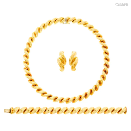 Suite of Tiffany & Co. Gold 'San Marco' Link Jewelry