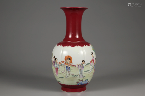 Red Underglazed Famille Rose 'Lady' Vase