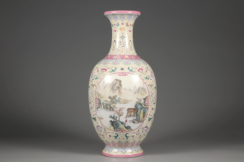 Famille Rose 'Character Landscape' Vase