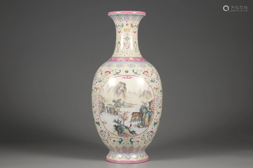 Famille Rose 'Character Landscape' Vase