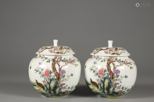 A Pair of Falangcai 'Flower' Lidded Bowls