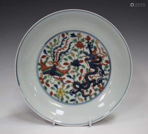 A Chinese doucai porcelain saucer dish, mark of Jiajing but ...