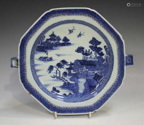 A Chinese blue and white export porcelain warming plate, lat...