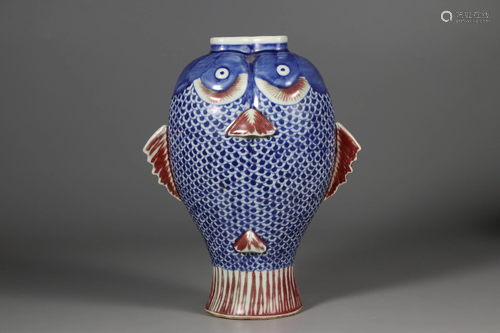 Blue White Fish Shaped Vase