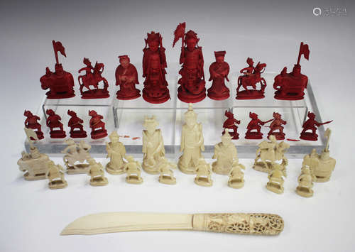 A Chinese Canton Export ivory chess set, mid to late 19th ce...