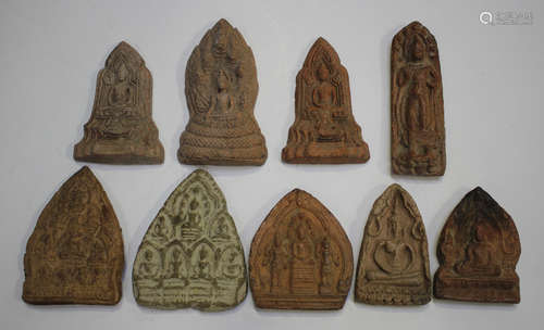 A group of nine Thai pottery votive plaques/tablets, various...