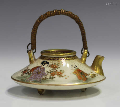 A Japanese Satsuma earthenware wine pot and cover by Fuzan R...