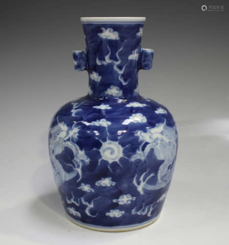 A Chinese blue and white porcelain vase, mark of Kangxi but ...