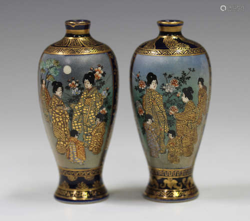 A pair of Japanese Satsuma earthenware vases by Gyokushu, Me...