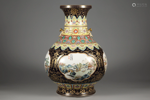 Falangcai 'Character Landscape' Vase