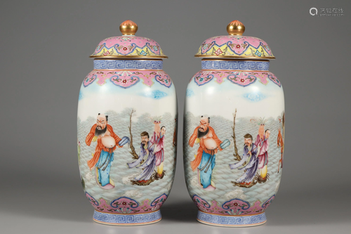 A Pair of Famille Rose 'The Eight Immortals' Lidded