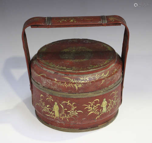 A Chinese red lacquered picnic basket, late Qing dynasty, th...