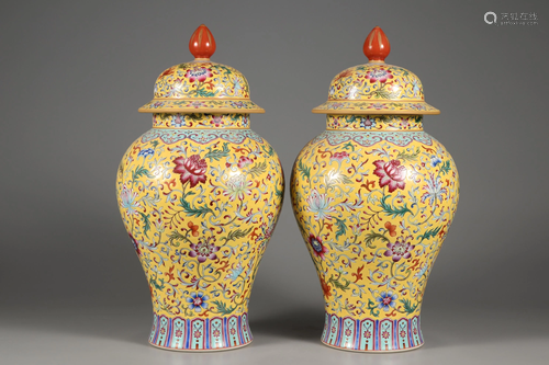 A Pair of Falangcai 'Flower' Lidded Jar