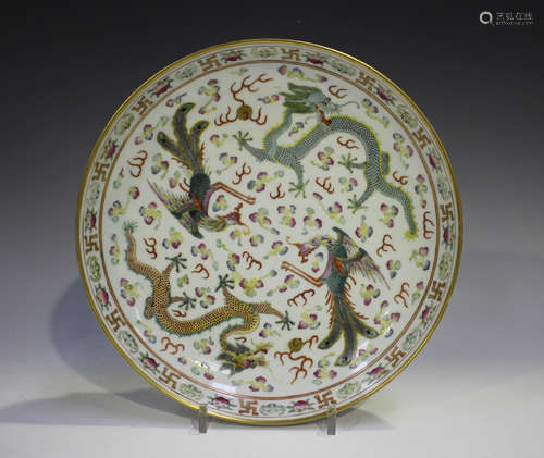 A Chinese famille rose enamelled dragon and phoenix porcelai...