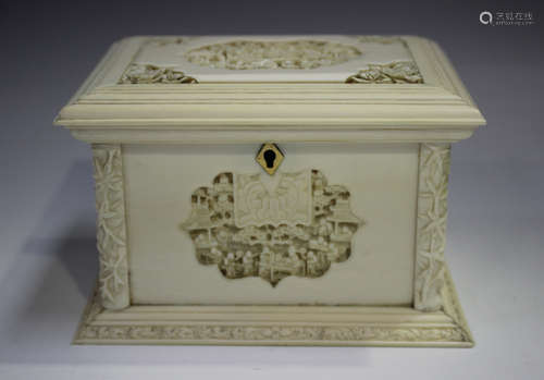 A Chinese Canton export ivory jewellery casket, mid to late ...