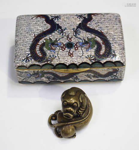 A Chinese cloisonné rectangular box, 20th century, the hinge...