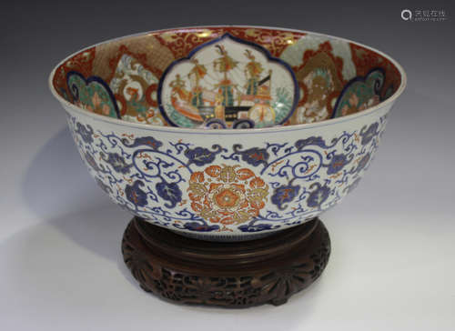 A Japanese Imari 'Black Ship' porcelain punch bowl, Meiji pe...