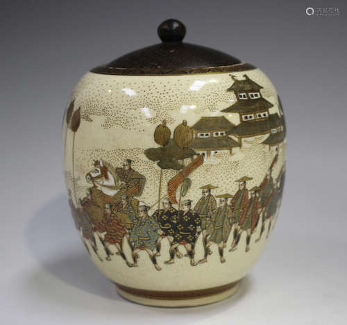 A Japanese Satsuma earthenware jar by Kinkozan, Meiji period...