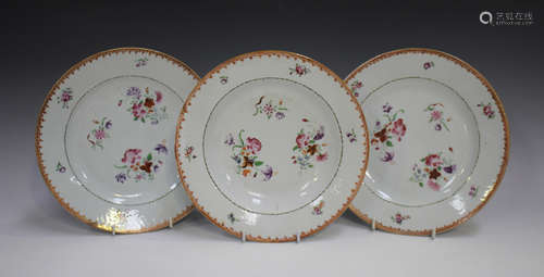 A pair of Chinese famille rose export porcelain plates and a...