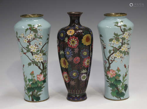 A pair of Japanese cloisonné vases, Meiji period, each shoul...