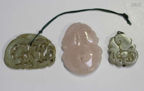 A Chinese pale celadon jade pendant, probably late Qing dyna...