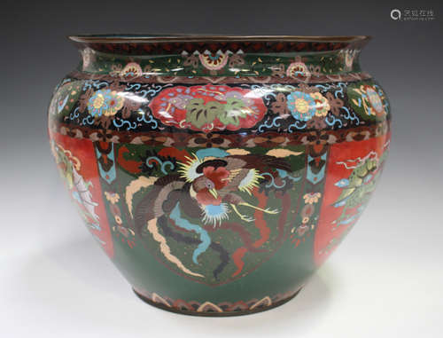 A large Japanese cloisonné jardinière, Meiji period, of comp...