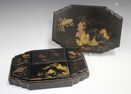 A Japanese lacquer box and cover, Meiji period, of shaped ou...