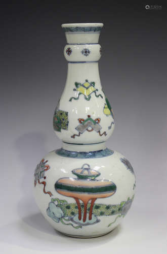 A Chinese doucai porcelain double gourd shaped vase, 20th ce...