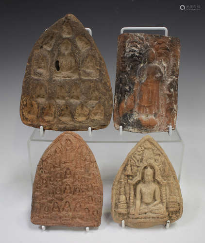 A group of four Thai pottery votive plaques/tablets, various...