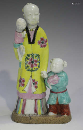 A Chinese famille rose enamelled biscuit porcelain figure gr...