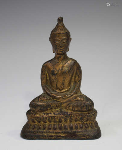 A Thai gilt bronze figure of Buddha, modelled seated in dhya...