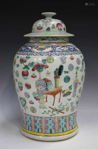 A Chinese famille rose porcelain jar and cover, late Qing dy...