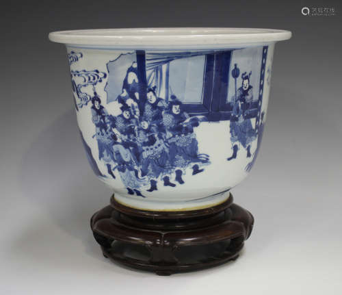 A Chinese Kangxi style blue and white porcelain planter, lat...