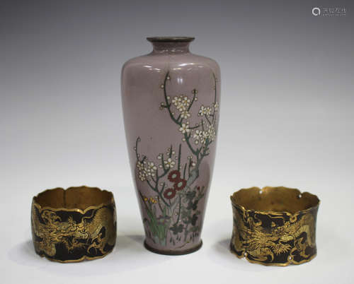 A Japanese cloisonné vase, Meiji period, the shouldered tape...