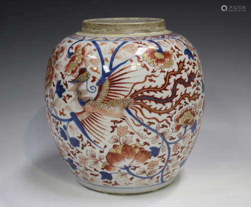 A Chinese Imari porcelain ginger jar, 18th century, the ovoi...