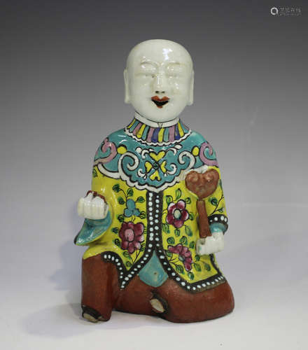 A Chinese famille rose export porcelain figure of a laughing...