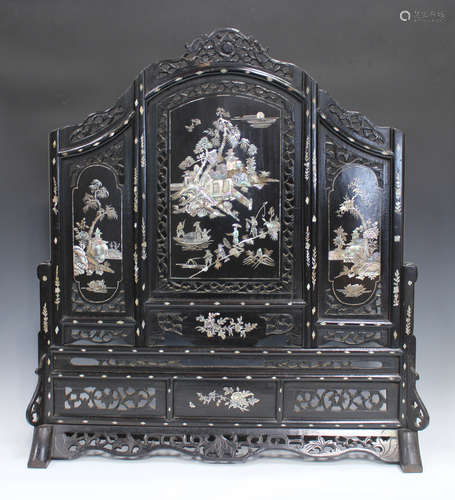 A Chinese black lacquered and mother-of-pearl inlaid screen ...