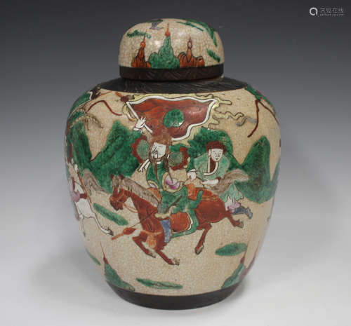 A Chinese famille rose enamelled crackle glazed porcelain gi...