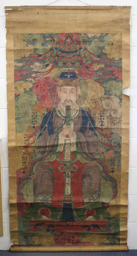 A Chinese watercolour on silk scroll painting, Qing dynasty,...