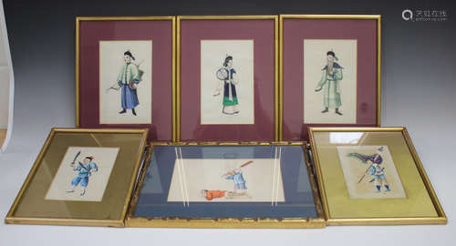 A group of six Chinese watercolour paintings on rice paper, ...