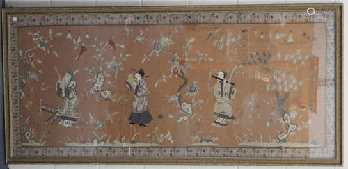 A Chinese silk embroidered rectangular panel, late Qing dyna...