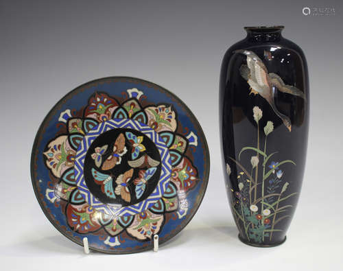 A Japanese cloisonné vase, Meiji period, of shouldered taper...