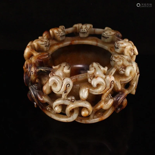 Hetian Jade High Relief Nine Dragon Brush Washer